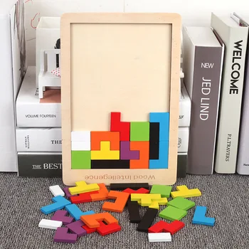 Barvita 3D Puzzle Lesene Tangram Matematiko Igrače Igra Tetris Otrok predšolske Magination Intelektualne Izobraževalne Igrače za Otroke