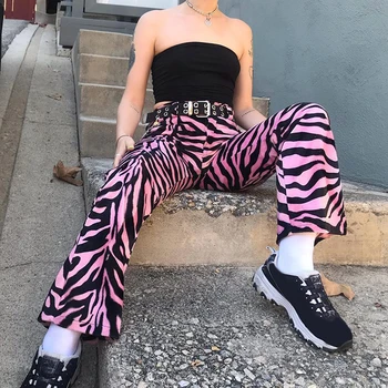Y2k Visoka Vitka Hlače Živali Zebra Print Flare Ženske Priložnostne Ravne Dolge Hlače Dame Moda Goth E Dekle Harajuku Joggers