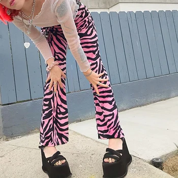 Y2k Visoka Vitka Hlače Živali Zebra Print Flare Ženske Priložnostne Ravne Dolge Hlače Dame Moda Goth E Dekle Harajuku Joggers