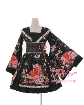 Gorgerous Hanayome 3PCS Nastavite Japonski Kimono Slog Lolita Obleko OP Obleko Luštna Yukata Rokav z pasu Pasu in Cvet Pin