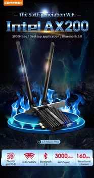 Dual-band 3000Mbps WiFi 6 Intel AX200 PRO PCIE-X1 wireless adapter, 2.4 G / 5 G Wifi mrežno kartico, Bluetooth 5.0 WiFi adapter