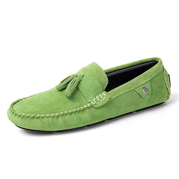 Pravega Usnja Mens Loafers Zapatos De Hombre Formalnih Obleke Moške Čevlji Business Casual Zelena Oranžna Moccasin Superge Stanovanj