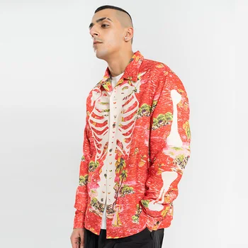 Mens Palm Island Okostje Tiskanje Majice Letnik Ulične 2020 Jeseni Dolg Rokav Bluzo Hiphop Unisex Nekaj Srajce Svoboden Vrhovi