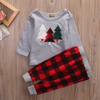 Božično Drevo Tiskanje Baby Otroci Oblačila Komplet Za Malčke Baby Girl Obleke Oblačila Z Dolgimi Rokavi Ogrlicom T-Shirt Vrhovi Predalčni Hlače Komplet