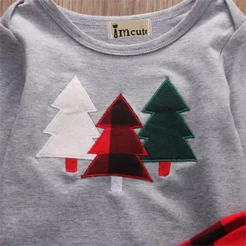 Božično Drevo Tiskanje Baby Otroci Oblačila Komplet Za Malčke Baby Girl Obleke Oblačila Z Dolgimi Rokavi Ogrlicom T-Shirt Vrhovi Predalčni Hlače Komplet