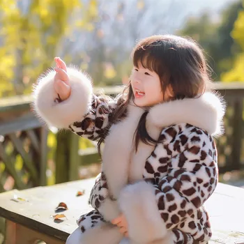 PPXX Leopard Moda Pozimi Baby Dekle Krzno Plašč Dolgo Hooded Suknjič Parka Otrok Umetno Zajec Krzno Coats Otroci Plus Velikost