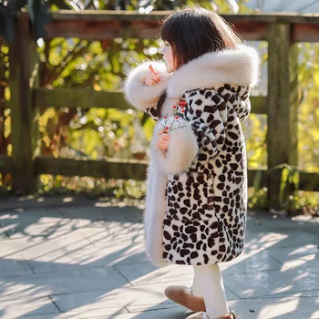 PPXX Leopard Moda Pozimi Baby Dekle Krzno Plašč Dolgo Hooded Suknjič Parka Otrok Umetno Zajec Krzno Coats Otroci Plus Velikost