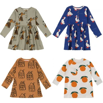 Otroci Dressses 2020 Nadadelazos Blagovne Znamke V Novo Pomlad Poletje Girls Srčkan Lepo Tiskanje Dolg Rokav Obleka Otroka Otrok Bombaž Oblačila