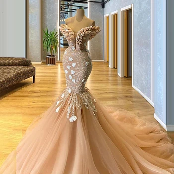 Off Ramenski Šampanjec morska deklica Večerno Obleko Dolgo 2021 za Poroko Noge Elegent Dubaj Ženske Formalno Maturantski Halje Slaven Obleke