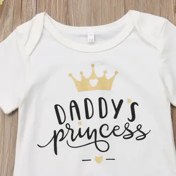 2020 Newborn Baby Dekleta Poletje Kompleti Oblačil Očka je Princesa Pismo Tiskanja Romper+Til Hlače Glavo 3pcs Obleke Nastavite 0-18 M