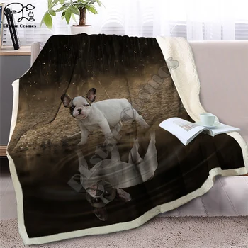 Pug Sherpa Odejo na Postelji Živali Vrgel Odejo za Otroke Pes Razmislek Bedspread 3D francoski Buldog Kuža Kavč Kritje slog-4