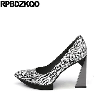Visoke pete ultra zebra modni brvi novost extreme čevlji blok črpalke pravega usnja čudno konicami prstov eksotična plesalka dame super