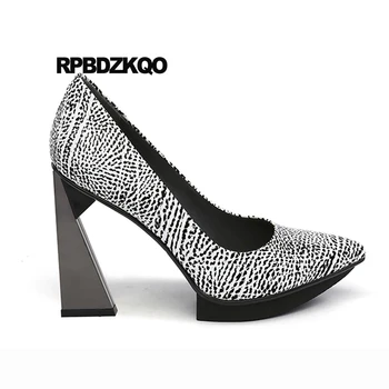 Visoke pete ultra zebra modni brvi novost extreme čevlji blok črpalke pravega usnja čudno konicami prstov eksotična plesalka dame super