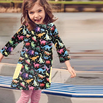 2020 Novo Dekle Moda Obleko Risanka Dinozaver Vzorec Dolgimi Rokavi, brez Rokavov Bombaž Obleko INS Priljubljena Street Style