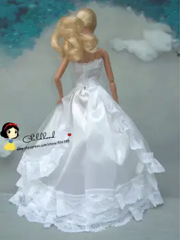 Brezplačna Dostava 2sets = Polno Okoli čipke obleko za barbie lutka v beli poročni obleki + ken lutka obleko oblačila darilni set za baby girl