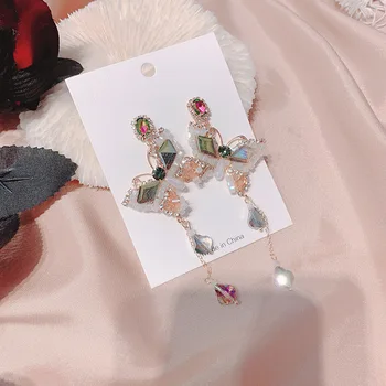 MWSONYA korejskem Slogu Luksuzni Pisan Metulj Sijoče Rhienstone Visijo Uhani za Ženske Elegantne Dolge Tassel Nakit Uhani