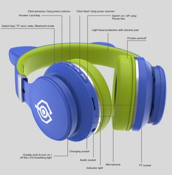 Srčkan LED Mačje Uho Bluetooth Brezžične Slušalke Cosplay Mačka Gaming Slušalke Slušalke Za Glasbo, Slušalke Z Mikrofoni