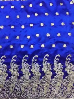 Visoka Kakovost Afriške George Čipke Tkanine Z Bleščicami Bel + Zlat Vezalke Za Indijske Ženske Poročne Obleke Šivanje Nigerijski George