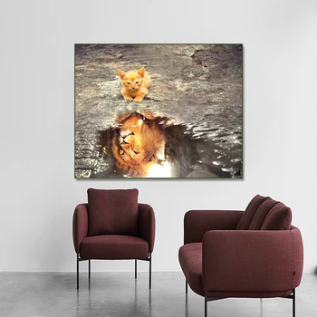 Laeacco Ustvarjalne Wall Art Platno Slikarstvo Mačka shadow Tiger Plakatov In Fotografij Soba Dekoracijo Sodobne Umetnosti Doma Dekor Stensko Sliko