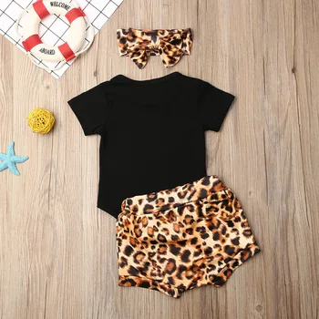Pudcoco Newborn Baby Girl Obleke Pismo Tiskanja Kratek Rokav Romper Vrhovi Leopard Tiskanja Kratke Hlače Glavo 3Pcs Obleke Oblačila