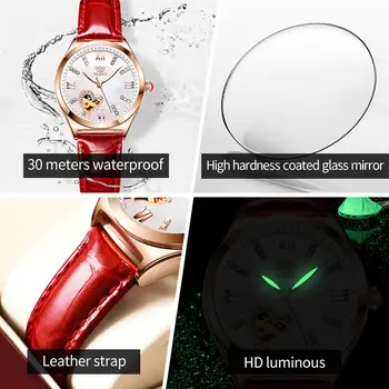 Ženske avtomatsko mehansko ročno uro luksuzni top blagovne znamke nepremočljiva posameznih votlih design svetlobne roke ženska ura