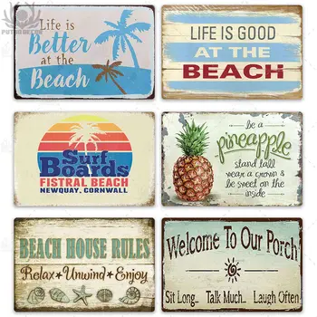 Plaža Tin Prijavite Plaketo Kovinski Letnik Poletni Kovinsko Steno Prijavite Plaža Dekor za Plažo, Bar, Beach House Obmorskih Dekorativne Plošče