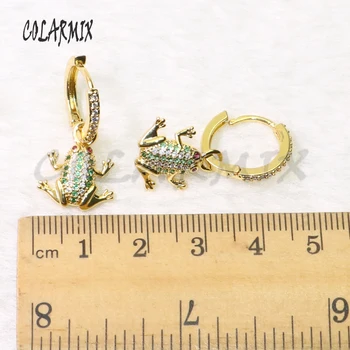 5 Parov žaba uhani zeleni kristali, uhani visijo zlato, ki je napolnjena kavljem uhani mix kristalno pribor za ženske 50803