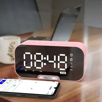 Bluetooth Alarm Ura LED Digitalna Ura Dremež Brezžični Zvočnik FM Radio 2 Alarmi LED Ogledalo Tabela Ura za Posteljo Prostor