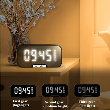 Bluetooth Alarm Ura LED Digitalna Ura Dremež Brezžični Zvočnik FM Radio 2 Alarmi LED Ogledalo Tabela Ura za Posteljo Prostor