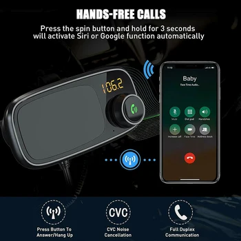 Avto Bluetooth, FM Oddajnik z Magnetno Držalo za Telefon, QC 3.0 Polnjenje MP3 Predvajalnik Glasbe VDX99