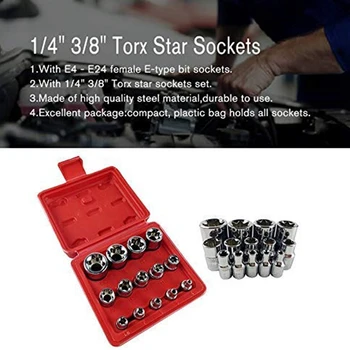 14Pcs/Nastavite E Torx Star Ženski Bit Socket Set 1/2 palca 3/8inch 1/4 inch Pogon E4 - E24 Orodje za Popravilo Ročno Orodje Set