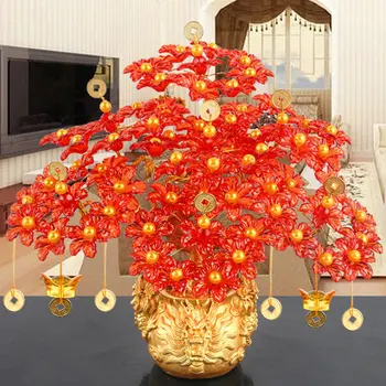 Ornament Pisane Akrilnega Stekla Beaded Denar Drevo Bonsaj Spalnica Darilo Feng Shui Obrti DIY Ročno izdelan za Bogastvo Sreče s Lonec