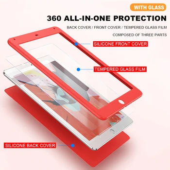 Silikonski 360 Polno Kritje velja Za ipad zraka 2 1 3 caseiPad 10.2 2019 Za iPad mini 4 5 ipad z 9.7 Ohišje Za iPad Pro 10.5 s steklom