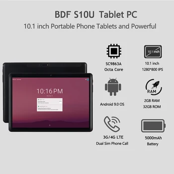 BDF 2021 Novo 10 Inch Tablet Pc 2 GB/32 GB Tablični Okta Core Android 9.0 WiFi, Bluetooth, Dual SIM Kartico 4G LTE Telefonski Klic Tablet 10.1