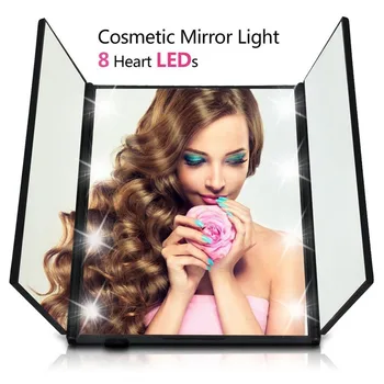 Tri-stransko Zložljive 8 LED Osvetljeno Ogledalo Ličila Kozmetični Nečimrnosti Namizni Ogledalo za Ženske Lepoto Ličila Orodje #250105