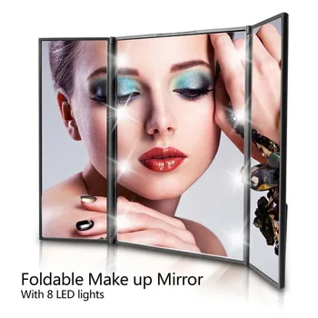 Tri-stransko Zložljive 8 LED Osvetljeno Ogledalo Ličila Kozmetični Nečimrnosti Namizni Ogledalo za Ženske Lepoto Ličila Orodje #250105