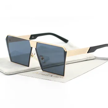 Modni Oblikovalec blagovne Znamke Kvadratnih Ravno leče, sončna Očala Ogledalo Ženske sončna Očala Moških Hip Hop Prevelik Lady Očala Moški FDA UV400