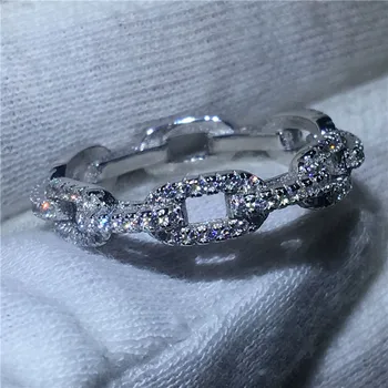 Vecalon Luksuzni Nakit Soild 925 Sterling Srebrni prstan 5A Cirkon Cz Verige Obliko Posla poročni prstan obroči za ženske, moške