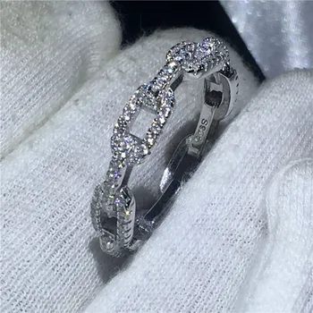 Vecalon Luksuzni Nakit Soild 925 Sterling Srebrni prstan 5A Cirkon Cz Verige Obliko Posla poročni prstan obroči za ženske, moške