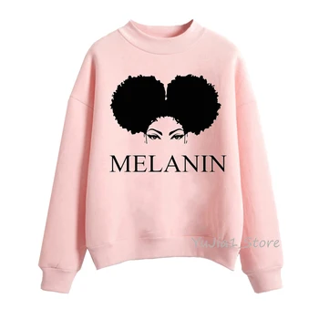 Melanin Poppin roza hoodies ženske oblačila Lepo črno dekle print majica ženske znoj femme sudadera mujer 2019 vrhovi