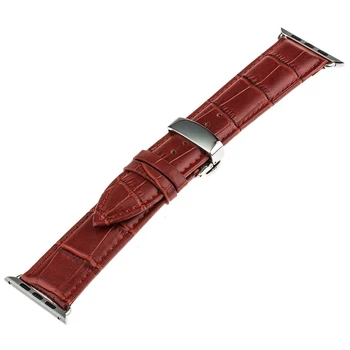 Pravega Usnja Watchband 22 mm 24 mm za iWatch Apple Watch 38 mm 42mm iz Nerjavečega Jekla Metulj Zaponka Pasu Trak Zapestnica 4 Barve