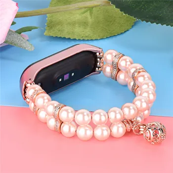 Ženske Kroglice Nakit Zapestnica za Xiaomi Mi Pasu 5 4 3 Watch Trak za MIband5 4 Verige Umetno Pearl Luksuzni Zapestje Pas
