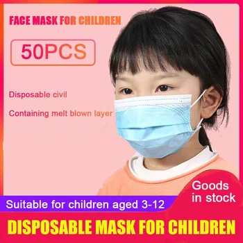 10pcs/50pcs Masko za Enkratno uporabo Usta Masko Non-woven 3 Plast Vložek Filtra Masko Filter za Dihanje Anti-prah Otrok Maske
