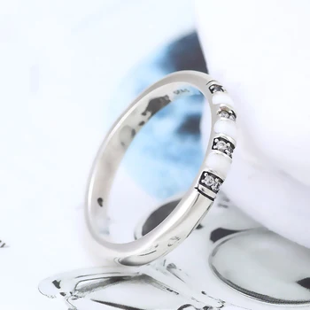 Pravi 925 Sterling Srebrni Prstan Srebrni In Beli Emajl S Kristalno Obroči Za Ženske Svate Darilo Modni Nakit