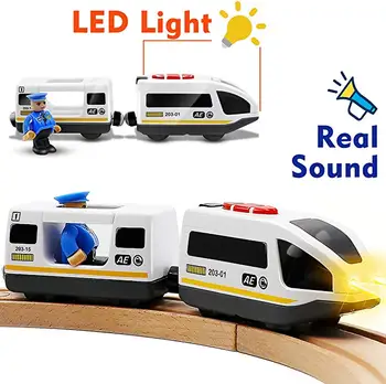 RC Električni Vlak Nastavite S Prevozom Zvoka in Svetlobe Express Tovornjak FIT Lesene Sledenje Otrok, Električne Igrače Otroške Igrače