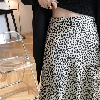 Saten-Leopard tiskanja Krilo Ženske 2020 Visoko Pasu Hip-pokrita Ribji Rep A - Line Krilo