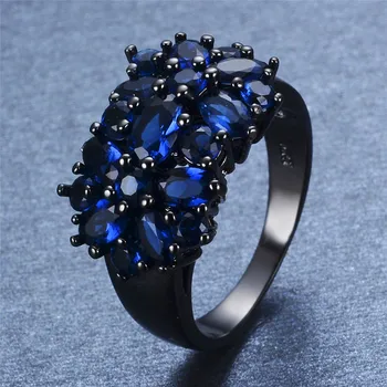 Bamos Blue Star Prst Prstan Široko Geometrijske Obroč AAA Cirkon Obroč Za Ženske Črno Zlato, ki je Napolnjena Letnik Kristalno Poročni Nakit