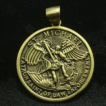 Retro Punk Mitologije Slog Kul Nadangel Saint Michael Krog Medaljo Ogrlico, Obesek za Moške, Visoke Kakovosti Kovinskih Amulet Nakit