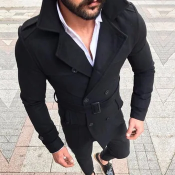 LOVZON Nov Jarek Plašč Moški Klasično Dvojno Zapenjanje Mens Dolg Plašč Mens Oblačila Dolge Jakne Plašči Britanski Stil Suknji