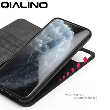 QIALINO Pravega Usnja Primeru za iPhone 11 XR Pro XS X XS Max 7 8 Plus SE2 2020 Režo za Kartice Flip Magnetna Avto Nosilec za Telefon